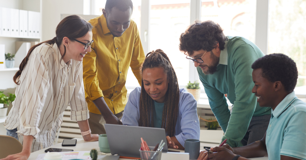 Google Workspace Tips and Team collaborating on Google Workspace tools like Docs and Meet.