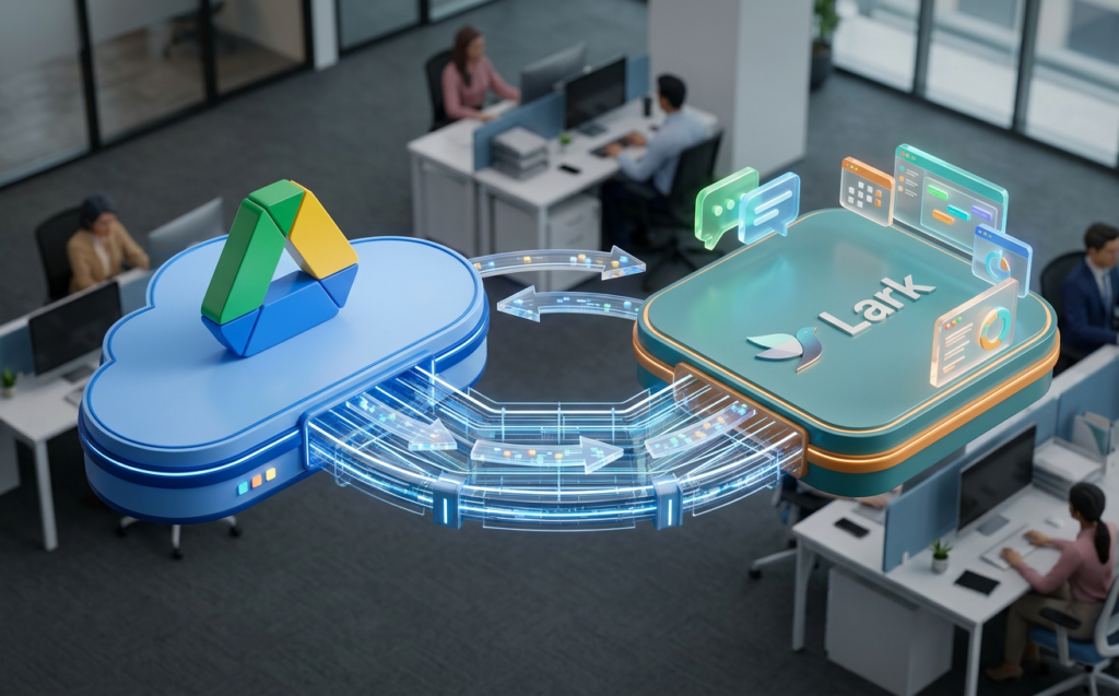 Google Workspace and Lark hybrid team collaboration dashboard